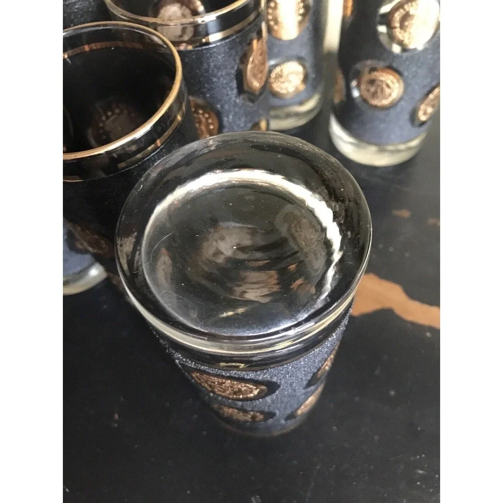 Libbey Black With Gold Coin Highball‎ Tea Glasses Set Of 2